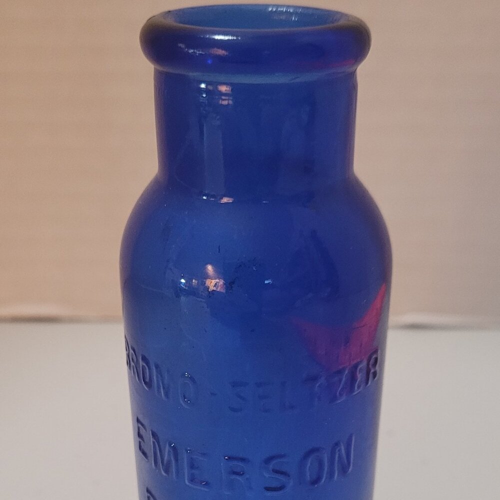 Antique BROMO SELTZER 4" Bottle Cobalt Blue Emerson Drug Co. Baltimore MD 1920s